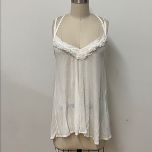 Boho White Lace Trim Open Back Tank